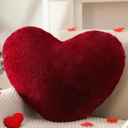 YRXRUS Heart Pillow, Wine Red Heart Pillows, Love Pillow Gifts, 14X17 Inch Large Heart Shaped Pillows, Faux Rabbit Fur Coquette Room Decor Throw Pillows, Living, Bedroom, Indoor Outdoor