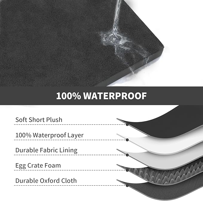 Orthopedic Dog Bed for Extra Large Dogs, XL Comfort Pet Mat for Large Sized Dog 44x32 Inch, Egg Crate Foam with Removable Washable Oxford Cover, Black