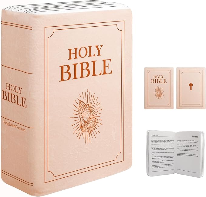 Bible Pillow Book Plush That Opens, Cozy Faith Bible Plushies, for Kids Adults Christian Gifts, Decoration for Bedrooms, Living Rooms (Pink)