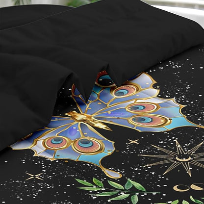 Comforter Set Full Size, Gothic Butterfly Moon 7 Pcs Bedding for Kids and Adults, Botanical Plant Leaf Bed Sheet Sets with Fitted Sheet 2 Pillowcases & 2 Shams for Bedroom Bed Decor