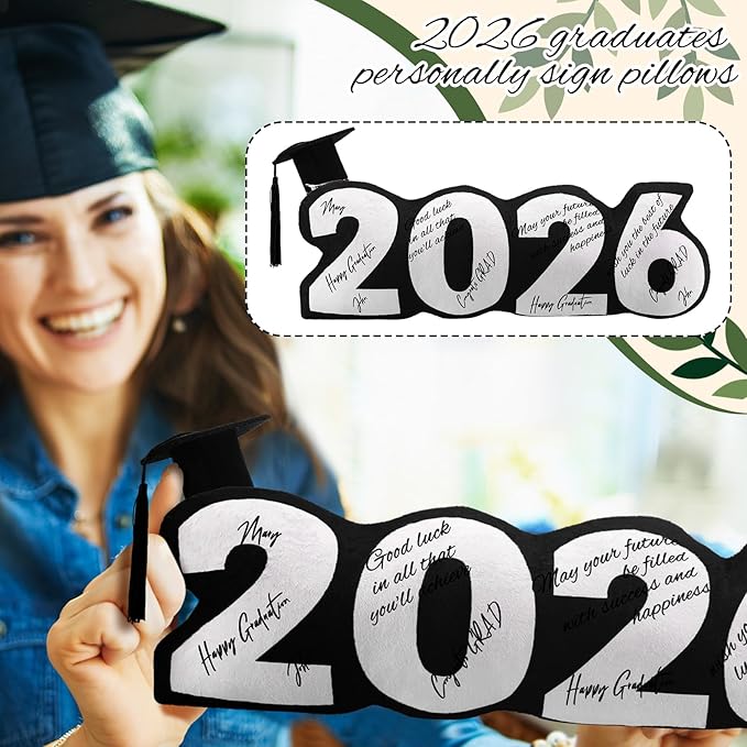 Class of 2026 Autograph Stuffed Pillow 15.7" Graduation Autograph Stuffed Pillow Graduation Guest Signature Gifts Grad Party Sign in Decor for High School College(Black,Classic)