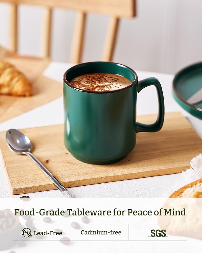 famiware Coffee Mugs Set of 4, Nebula 14oz Coffee Mugs, Ceramic Cup Set with Handle for Latte, Tea, Milk, Cappuccino, Cocoa, Dark Green