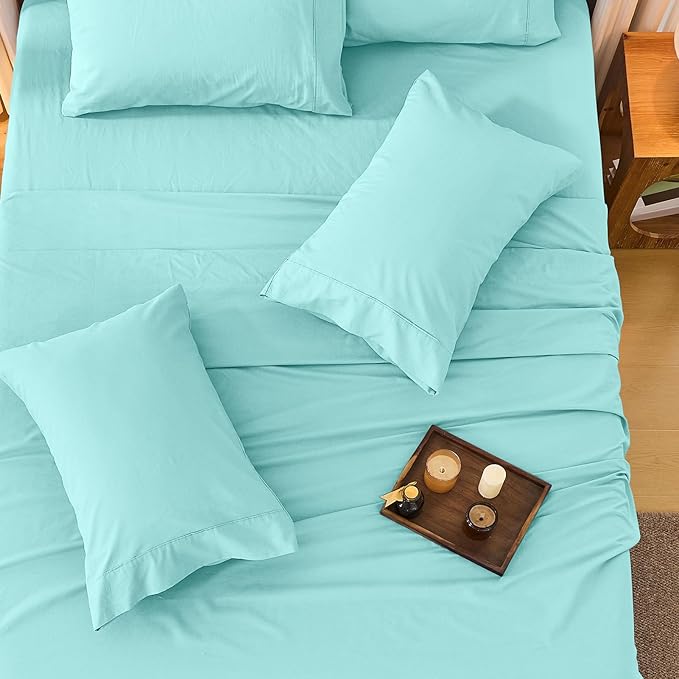 Bedlifes 100% French Linen Sheets King Size 18-24”Extra Deep Pocket 4-Piece Set Breathable & Moisture-Wicking,Soft & Durable Sheets for Thick Mattresses(Teal)