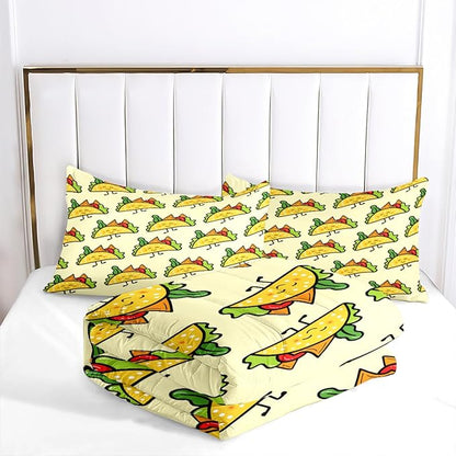 Kids Sandwich Comforter Set Twin Size, Yellow Food Bedding Set for Cute Cartoon Children Bedroom Decor, 68'' x 86''