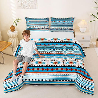 Erosebridal Western Decor,Vintage Exotic Indian Geometric Bedding Set Boho Western Comforter Set King,Ethnic Tribal Arrow Quilt Aztec Duvet Insert,Rustic Home Decor Rustic Farmhouse Decor Blue White
