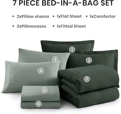 Monbix Super King Plus Size Comforter Set, Deep Forest Bedding Set Reversible, Comforter Set 7 Pieces, Cationic Dyeing Bed in a Bag with Comforter, Sheets, Pillowcases & Shams