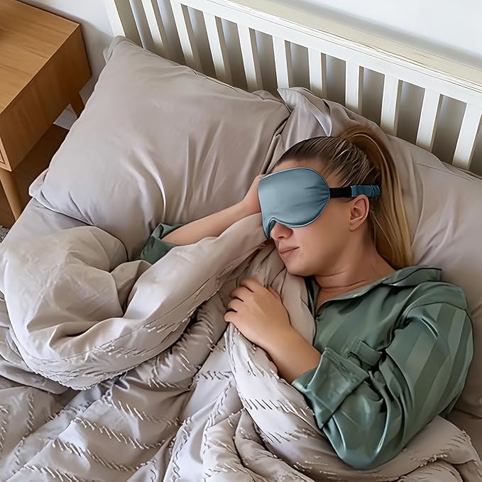 ZIMASILK Adjustable 22 Momme 100% Mulberry Silk Sleep Mask, Upgraded 3D Contoured Cup Eye Mask for Sleeping, Super Soft & Breathable Blindfold, Blackout for Deep Sleeping (Blue Haze)