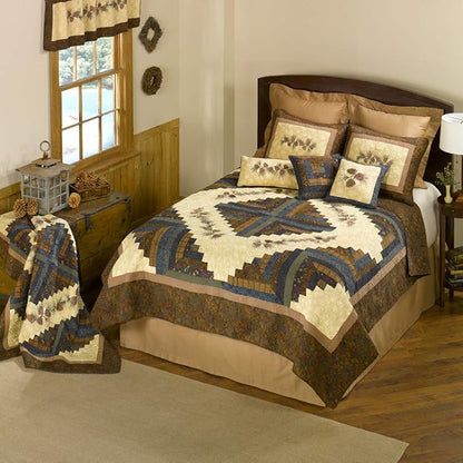 Donna Sharp Throw Pillow - Cabin Raising Pine Cone Lodge Decorative Throw Pillow with Patchwork Pattern - Square