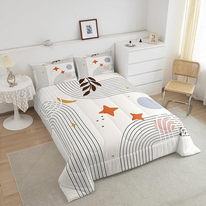 Erosebridal Abstract Red Sun Bedding Set Queen Geometric Lines Comforter Set, Aesthetic Down Comforter Vintage Minimalist Bedding Comforter Sets, Modern Duvet Insert Luxury Grey Circle Room Decoration