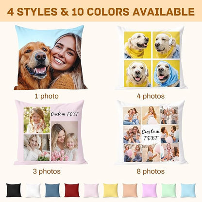 Custom Pillow with Picture & Text - Include Insert, Personalized Photo Pillow Double-Sided Printing | 5 Sizes & 10 Colors Optional, Custom Pet Memorial Gifts | Keepsake Gifts for Loved One