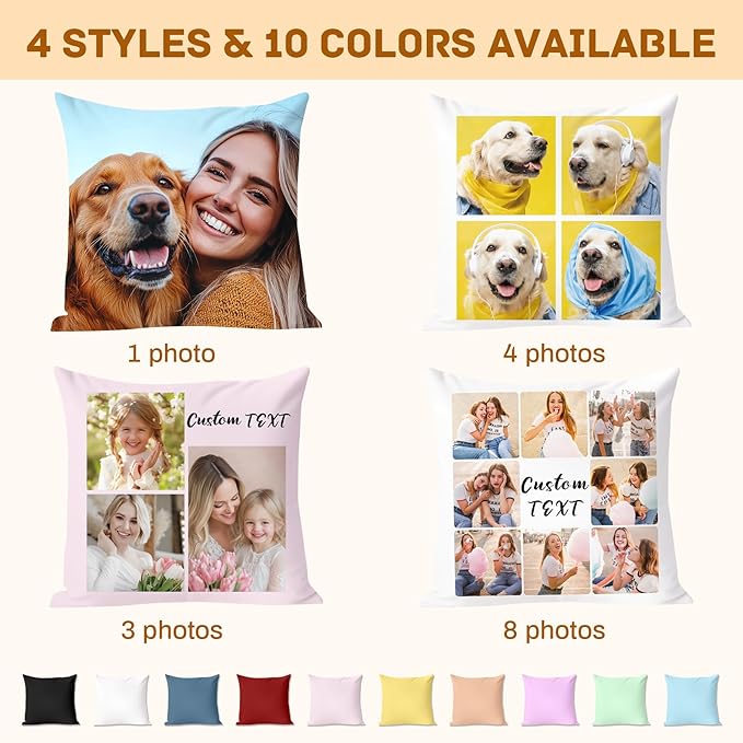 Custom Pillow with Picture & Text - Include Insert, Personalized Photo Pillow Double-Sided Printing | 5 Sizes & 10 Colors Optional, Customized Pillow Gifts for Best Friend