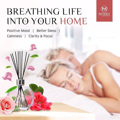 English Roses Scented Reed Diffuser Set with 8 Rattan Diffuser Sticks, 150 ml, All Natural Air Freshener, Long-Lasting Diffusers at Home - MyrrhUSA
