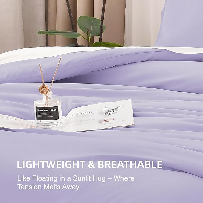 Litanika Comforters Twin XL Size Lavender, 2 Pieces Lightweight Solid Bedding Set & Collections, All Season Fluffy Bed Set (68x92 Inches Comforter & 1 Pillowcase)