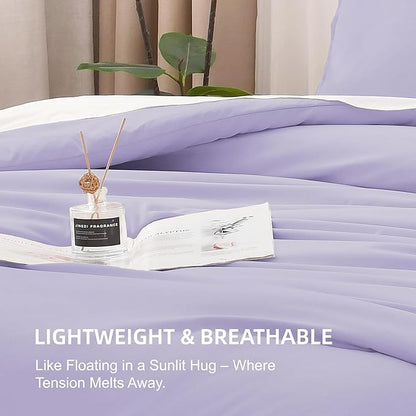Litanika Comforters Twin XL Size Lavender, 2 Pieces Lightweight Solid Bedding Set & Collections, All Season Fluffy Bed Set (68x92 Inches Comforter & 1 Pillowcase)