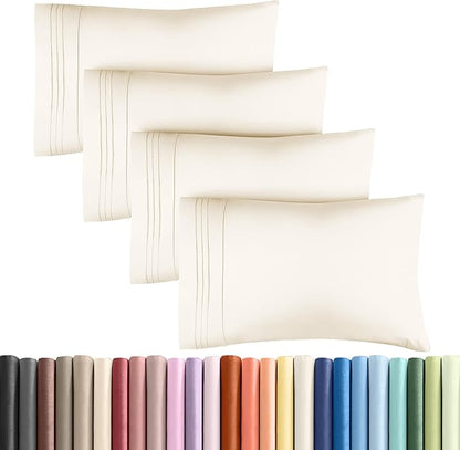 King Pillow Cases Set of 4 - Ultra Soft Hotel Quality Pillowcase Covers - Comfy, Cozy & Wrinkle Free - Shrinkage, Stain & Fade Resistant - Machine Washable Pillow Protectors - 4 Piece Set - Off White