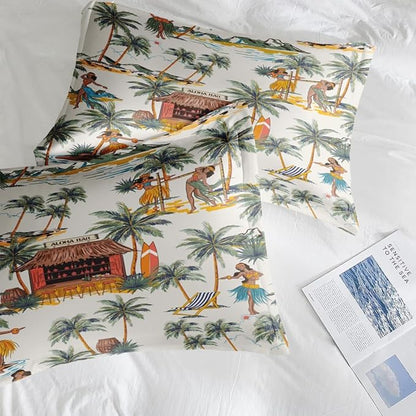 Comforter Set Twin Size, Summer Tropical Hawaii Soft 2 Pcs Bedding for Kids and Adults, Beach Hawaiian Palm Tree Leaf Comforter Set with Pillowcase, for Bedroom Bed Decor