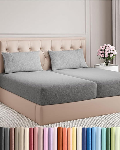 Split King Size 5 Piece Sheet Set - Comfy Breathable & Cooling Bed Sheets Set - Hotel Luxury Bedding for Women, Men, Kids, Teens, Boys & Girls - Deep Pockets & Wrinkle Free - Grey (Heathered Sheets)