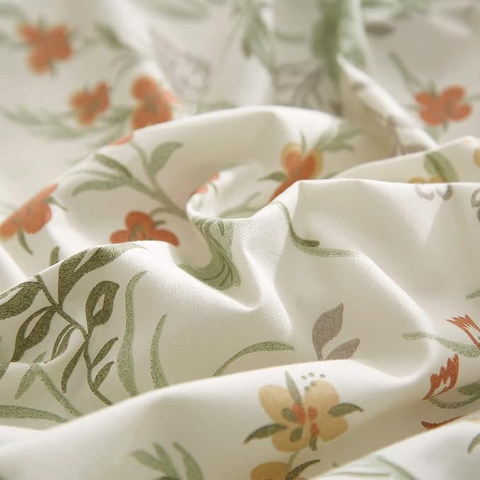 mixinni Fresh Floral Comforter Sets Full Size Bed Garden Style Vibrant Colored Comforter Botanical Flower Green Leaves 3-Piece Bedding Comforter Set for Teens Kids-Full Size