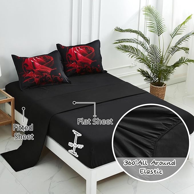 Red Comforter Set California King 7PCs Bed in a Bag Red Rose Comforter with Sheet Set Soft Micorfiber Reversible Bedding Set (1 Comforter,2 Pillow Shams,1 Flat Sheet,1 Fitted Sheet,2 Pillowcases)