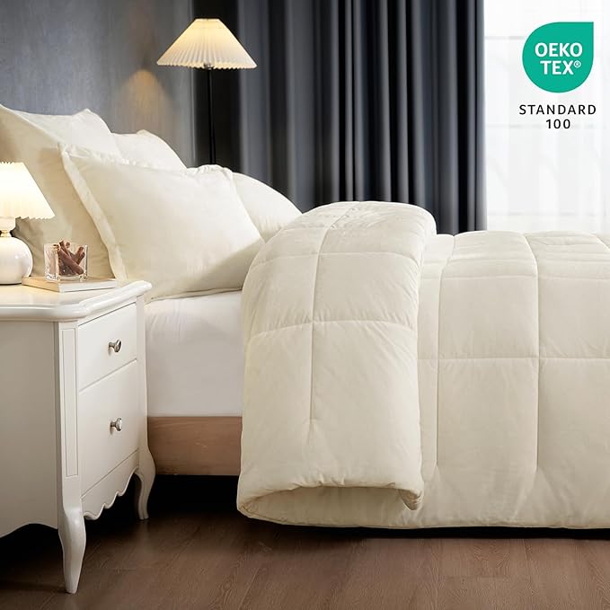 PHF Double-Sided Velvet Comforter Set Queen Size, 5 Piece Soft Luxury Winter Warm Bedding Sets, Modern Bed in A Bag Including 1 Cozy Comforter, 2 Pillow Shams, 2 Euro Shams for Home Decor, Cream