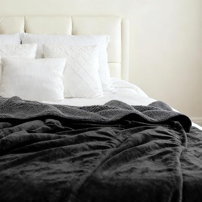 Genteele Sherpa Throw Blanket Super Soft Reversible Ultra Luxurious Plush Blanket, 60 x 80 inches, Black/Gray