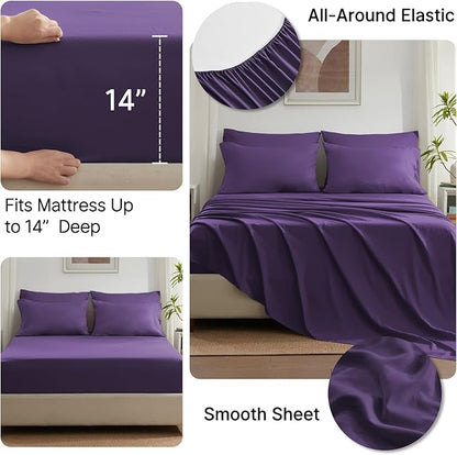 Anluoer Twin Comforter Set 5 Piece, Dark Purple Bed in a Bag with Sheets, Comforters Twin Size Bedding Sets with 1 Comforter, 1 Pillow Shams, 1 Pillowcases, 1 Flat Sheet,1 Fitted Sheet