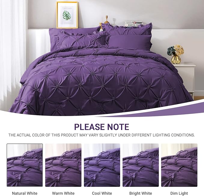 JOLLYVOGUE King Size Comforter Set 7 Pieces, Purple Bed in a Bag Comforter Set for Bedroom, Beddding Sets with Comforter, Sheets,Ruffled Shams & Pillowcases