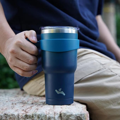 40 oz Tumbler with Handle and 2 Straw 2 Lid, Insulated Water Bottle Stainless Steel Vacuum Cup Reusable Travel Mug,Indigo Black