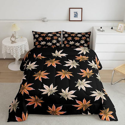 Erosebridal Orange Leaves Comforter Set King, Leaves Bedding for Kids Teens Adult,Tropical Botanical Down Comforter,Exotic Plant Bedding Comforter Sets,Soft Cozy