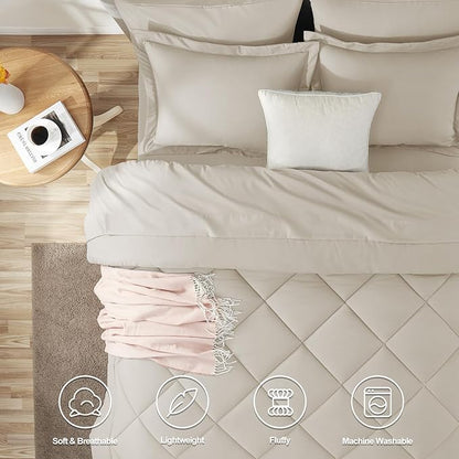 CozyLux Twin Comforter Set with Sheets Beige - 5 Pieces Bed in a Bag Twin, All Season Bed Set for Girls and Boys, Bedding Set with Down Alternative Comforter, Sheets, Pillowcase & Sham