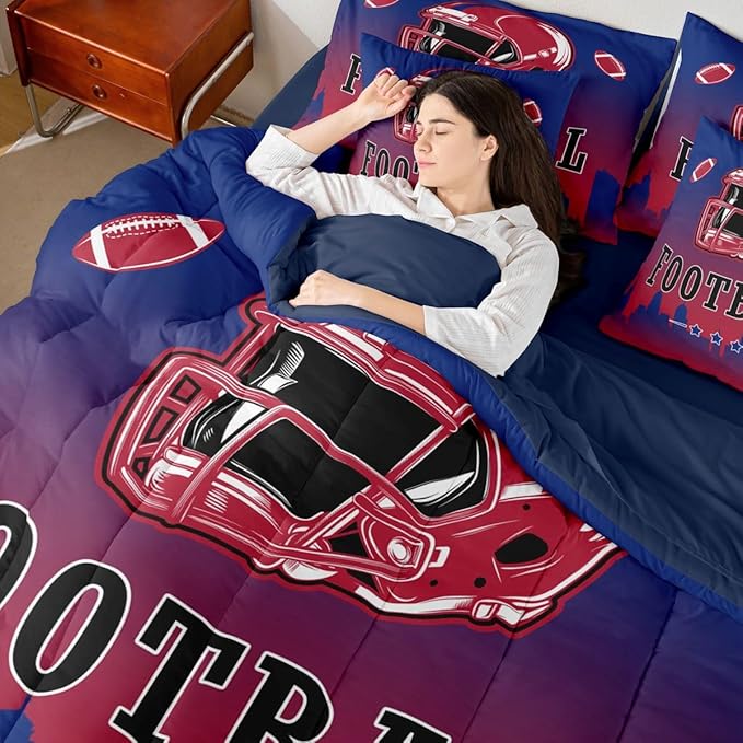 Erosebridal Football Full Comforter Set with Sheets for Boys Girls,American Sports Rugby 7 Pcs Bedding Set for Kids Teen Adults Room Decor,Ball Sports Games Bed in A Bag Football City Bed Set