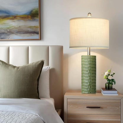 Modern Ceramic Table Lamps for Night Stands - Bedside Lamps Set of 2 for Nightstand, 27" Green Elegant Bedroom Lamp for Night Stand Desk Side End Table Home Decor(2 Bulbs Included)