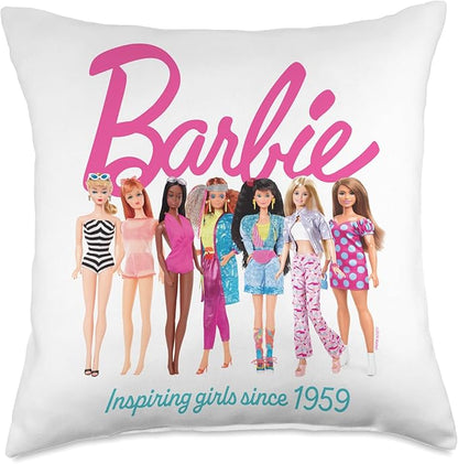 Barbie Inspiring Girls Since 1959 Doll Lineup Throw Pillow