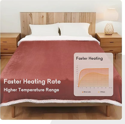 Heated Blanket Electric Blanket Full Size 72''x84'' with 9 Heating Levels, 1-10 Hour Auto Shut Off, Machine Washable, Flannel & Sherpa Soft Warming Blanket for Couch, Bed, Office - Brick Red