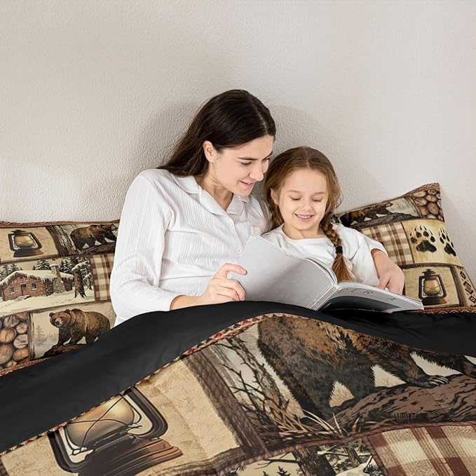 Feelyou Bear Comforter Set King Size Wildlife Hunting Bedding Set for Kids Boys Girls Rustic Cabin Duvet Quilt Farmhouse Bedroom Decor Microfiber 3 Pcs with 2 Pillow Cases