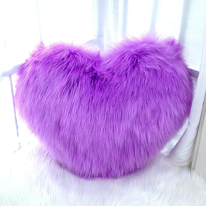 HANDKEI Love Pillow, Heart-Shaped Long Plush, Pink Imitation Wool, Living Room Sofa, Cute Cushion, Bedside Cushion (Rose Powder, 15.74 inch X 19.68 inch)