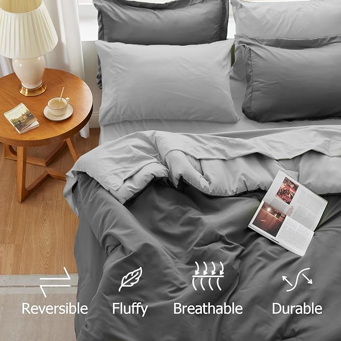 Gray Comforter Set King Reversible Bedding Set, 7 Pieces Soft Bed in a Bag King with Comforter, Sheets, Pillowcases & Shams, All Seasons Boho King Bed Set