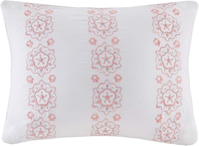 Intelligent Design Complete Bed In A Bag Casual Boho Comforter with Sheet Set Decorative Pillow, All Season Bedding Set, Queen, Loretta Coral 9 Piece