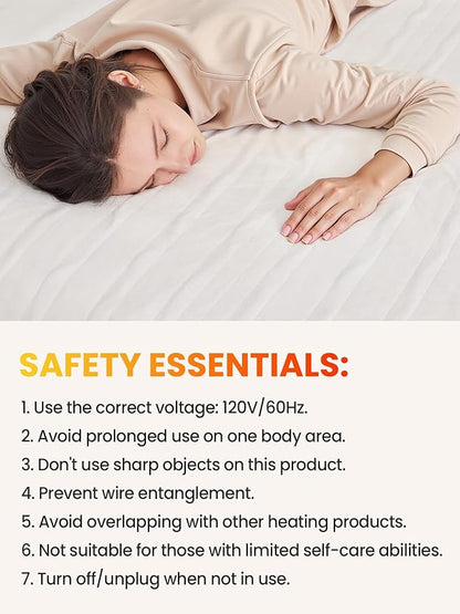WOOMER Heated Blanket King Size 100" x 90", Electric Blanket with Dual Controllers, 0.5-12 Hours Timer & 10 Heating Levels, ETL Certified, White Double-Sided Velvet, Machine Washable