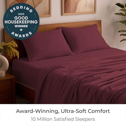 Mellanni Full Sheets Set - 4 PC Iconic Collection Bedding - Hotel Luxury, Extra Soft, Cooling Bed Sheets - Wrinkle, Fade, Stain Resistant (Full, Burgundy)