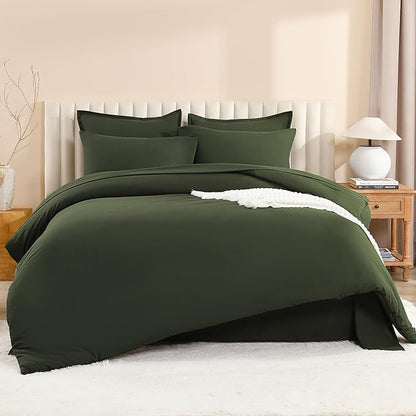 Litanika Super King Comforter Sets Olive Green - 7 Pieces Bed in a Bag Oversized King Bedding Comforter Sets, Solid Lightweight Bed Set with Comforter, Sheets, Pillowcases & Shams