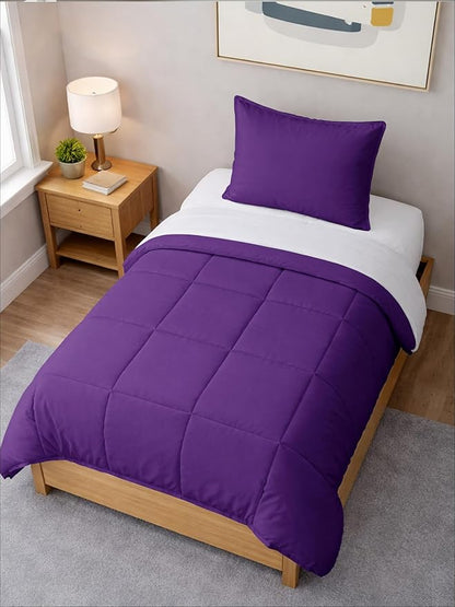 Twin Comforter Set - 2 Piece Bed Set for All Seasons - 1 Soft Quilted Comforter with Corner Tabs & 1 Pillow Sham - Comfy, Cozy & Breathable - Premium Down Duvet Insert - Oeko-TEX - Twin Size, Purple