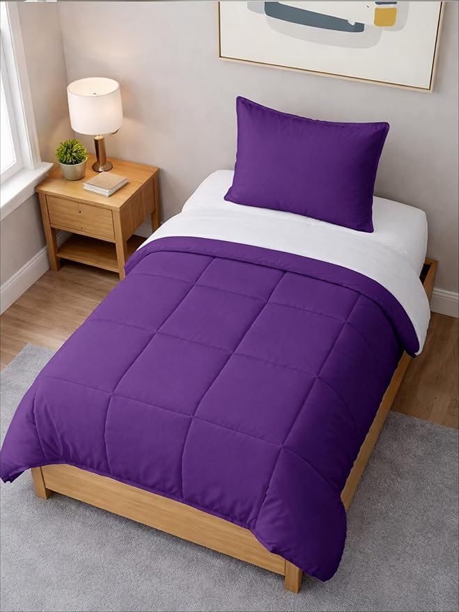 Twin XL Comforter Set - 2 Piece Bed Set for All Seasons - 1 Soft Quilted Comforter with Corner Tabs & 1 Pillow Sham - Comfy & Breathable - Premium Down Duvet Insert - Oeko-TEX - Twin XL Size, Purple
