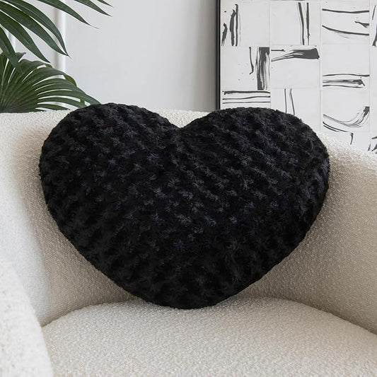 Heart Pillow, Soft Heart Shaped Pillow with Room Decorative Throw Pillows for Bed Couch Chair Sofa, Heart Shaped Cute Throw Pillow Cushion for Bedroom Living Room (Black, Large 19.6" x 15.7")