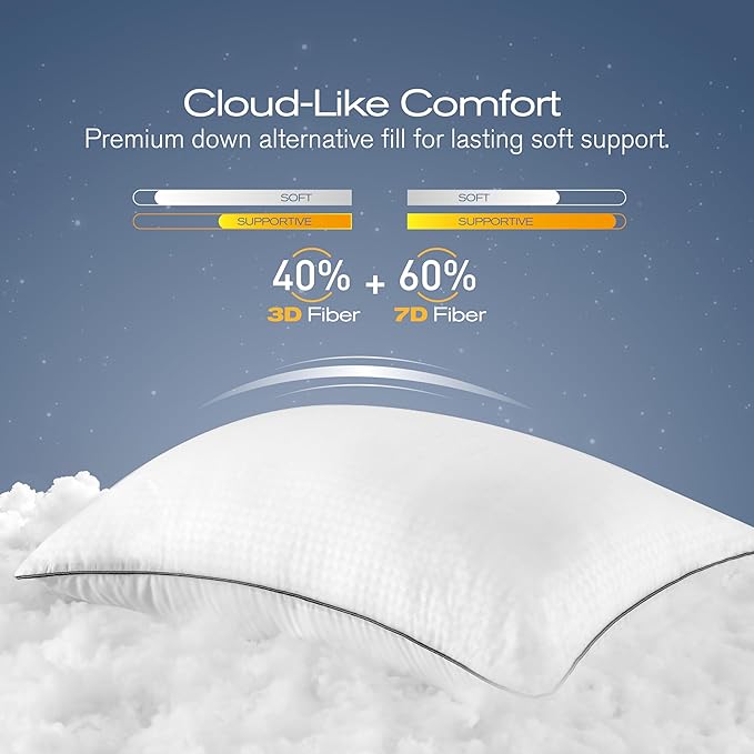 Queen Pillows Set of 4, Ultra Thick Down Alternative Bed Pillows,Cooling Hotel Quality Queen Pillows for Back, Stomach or Side Sleepers,Machine Washable (White,4 Pack)