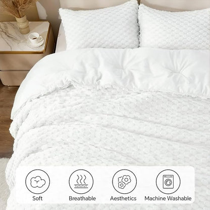 BEDELITE Fluffy Twin Comforter Set - Bright White Fleece Soft Comforter for Twin Size Bed, Luxury Warm Bedding Set for Winter, Fuzzy Bed Set 2 Pieces (1 Comforter, 1 Pillowcase)