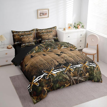 Erosebridal Duck Camo Comforter Set Twin Comforter Set with Sheets | Mallard Duck 7-Piece Bedding Set Mens Country Camo Bed in a Bag, Farmhouse Woodland Animals Bed Sets,Wildlife Cabin Hunting Decor