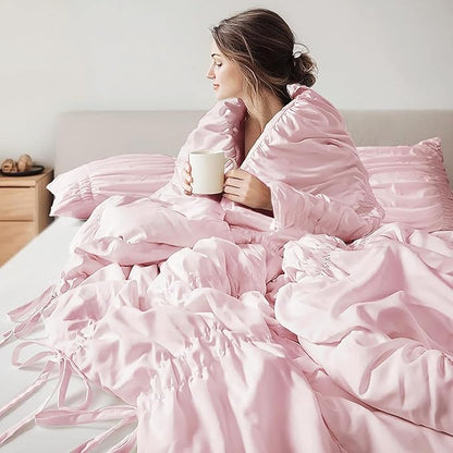 Intelligent Design Twin Comforter Set Ruched Shabby Chic Comforters for Twin Size Bed, All Season Lightweight Comforter Twin, French Country Bedding Set, Sham, Ella, Twin/Twin XL Pink, 2 Piece