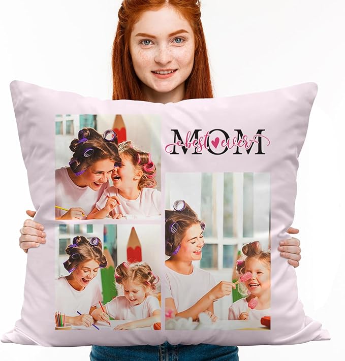 Custom Pillow with Insert, Personalized Throw Pillows with Picture Text - Double-Sided Printing | 5 Sizes & 10 Colors, Customized Pillow Gifts for Mom Grandma, Best Mom Ever Gifts