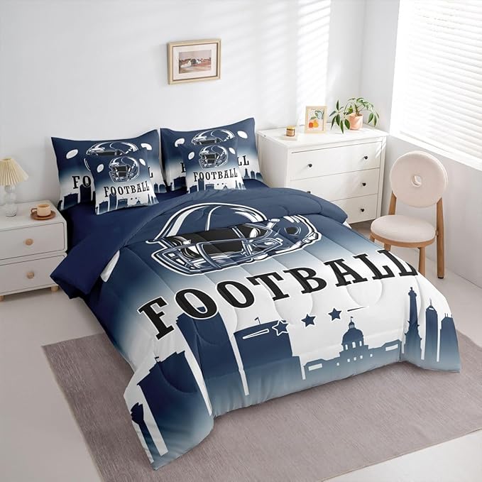 Erosebridal Football Full 7 Piece Bedding Set for Boys Girls Sports Rugby Comforter Set with Sheets Ball Competitive Games Bed in A Bag for Kids and Adults,Football City Theme Bed Set(Indianapolis)